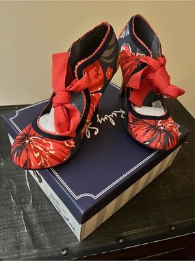 Ruby Shoo Coral Orange Floral Bow Heels